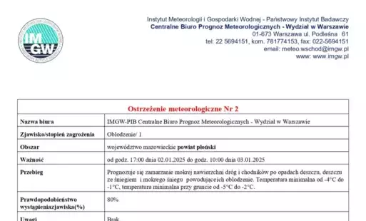 Zdjęcie do Ostrzeżenie meteorologiczne Nr 2 - oblodzenie 