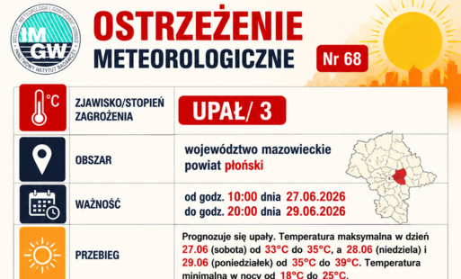 Zdjęcie do Ostrzeżenie meteorologiczne &ndash; upał III stopnia dla powiatu płońskiego
