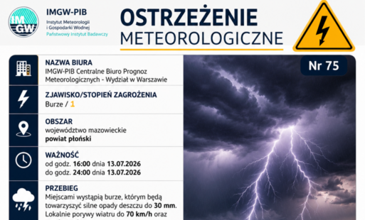 Zdjęcie do OSTRZEŻENIE METEOROLOGICZNE  - burze